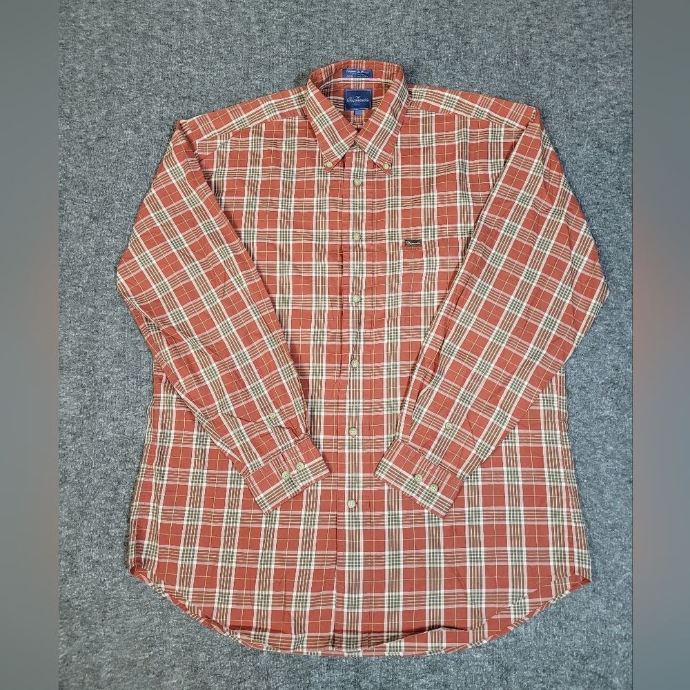 Vtg Façonnable Button Down Long Sleeve Shirt Size L Checked  Red Plaid